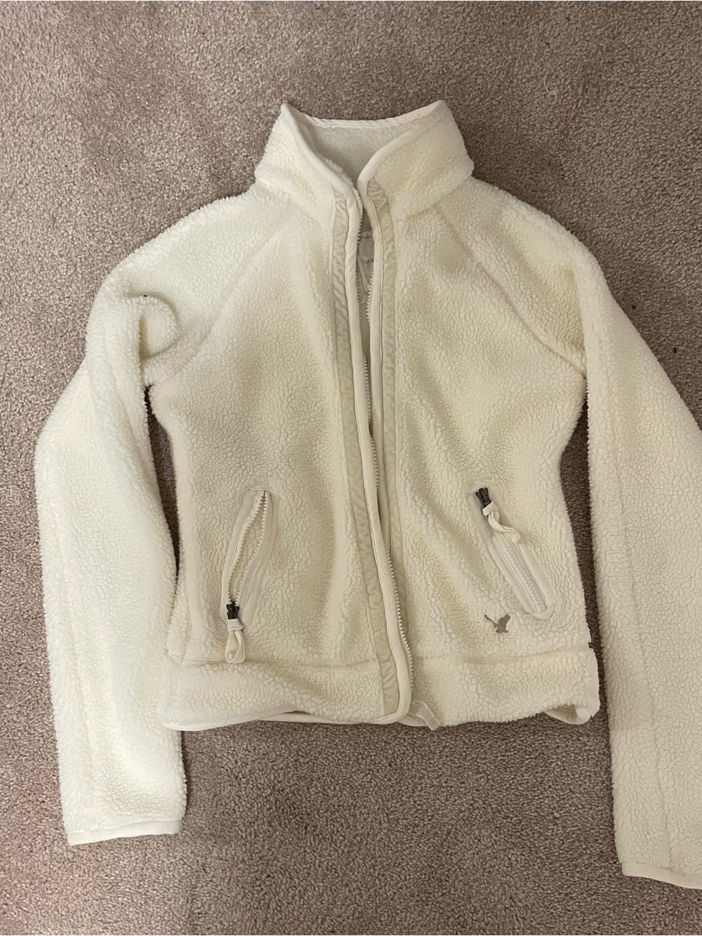 American Eagle Outfitters Cream Zip Hoodie with Gold Accent